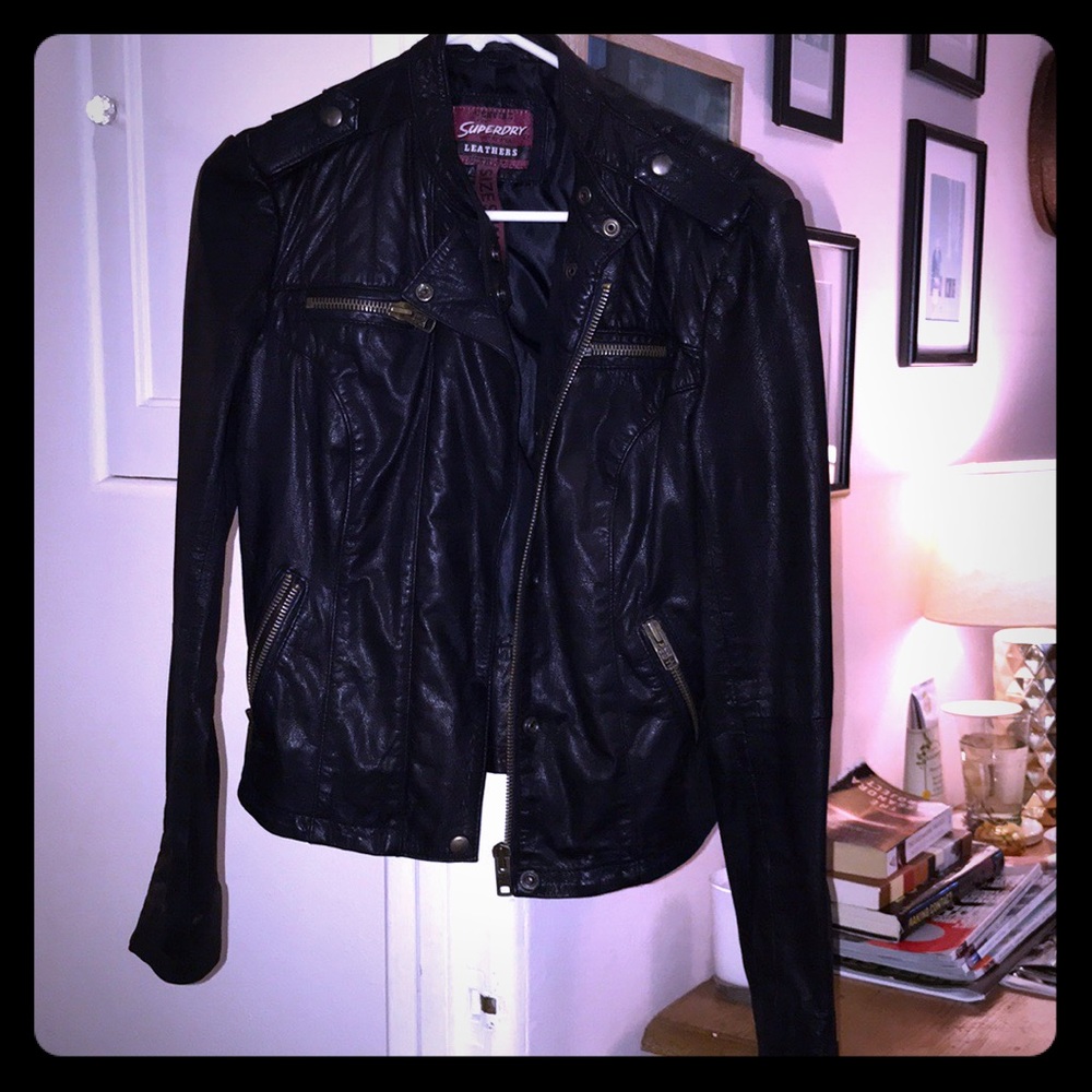 Superdry genuine leather moto jacket Size S